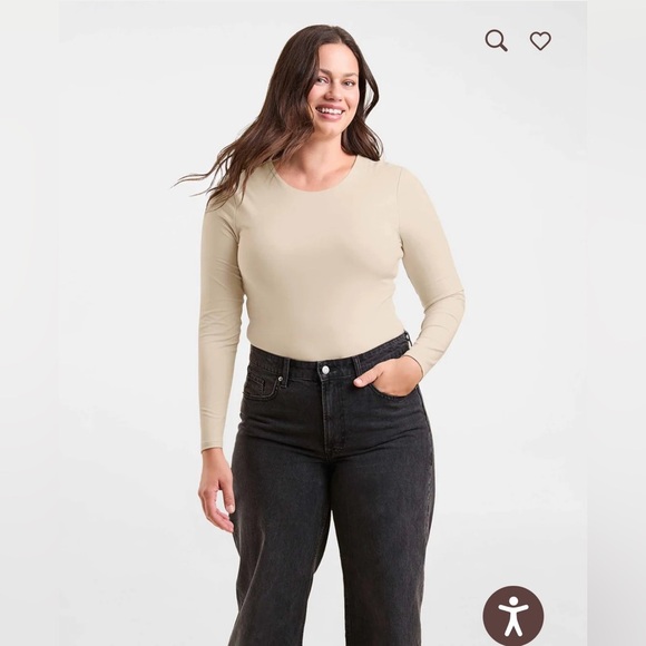 NUUDS | LARGE LONG SLEEVE CREWNECK BODYSUIT IN STONE - Picture 1 of 6